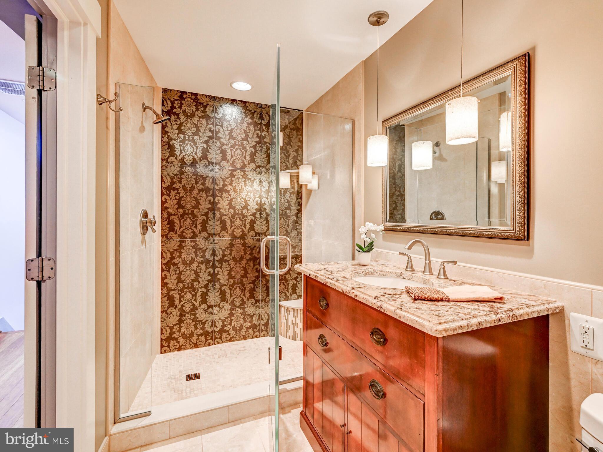 325 South Castle Street Baltimore, MD 21231 - Photo 14 of 31 a bathroom with a granite countertop sink and a mirror