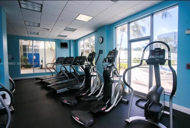 a view of a room with gym equipment