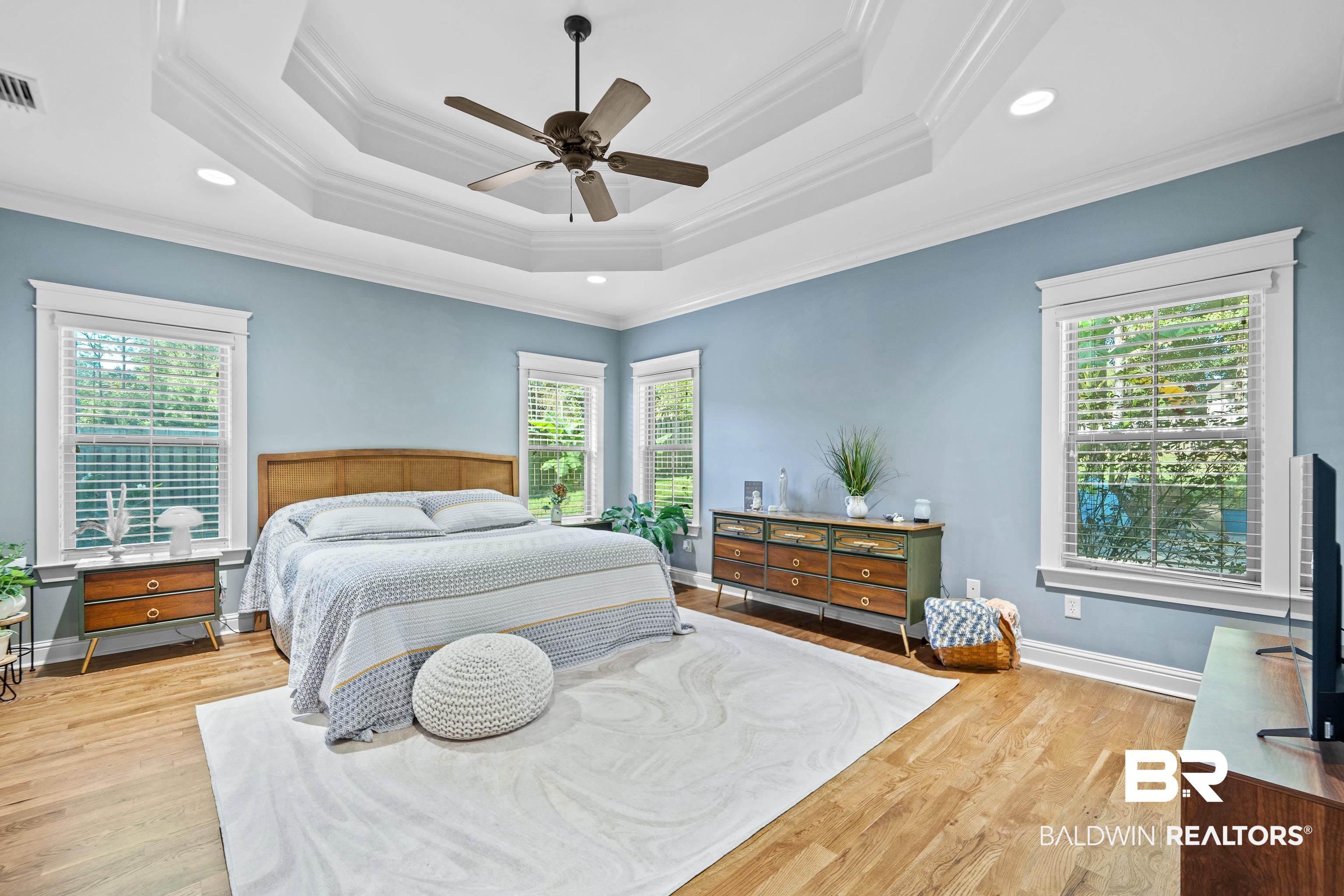 31829 Butler Drive Daphne, AL 36527 - Photo 23 of 48 Bedroom with ceiling fan, crown molding, and multiple windows