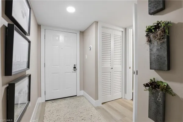 a view of an entryway with a flower pot
