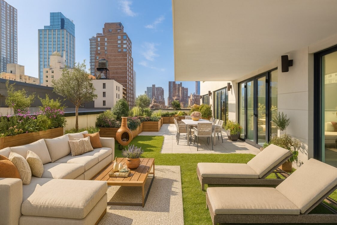427 East 90th Street, Unit PH9 Manhattan, NY 10128 - Photo 6 of 37 a view of a living room with furniture and a large window