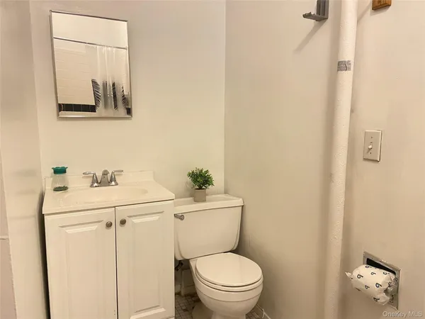 a bathroom with a toilet a sink and mirror