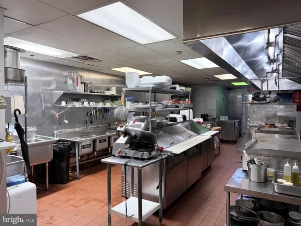 a kitchen with lots of counter top space
