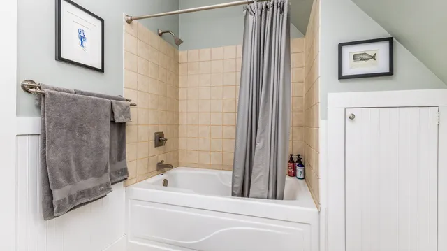 a view of a wooden roof deck