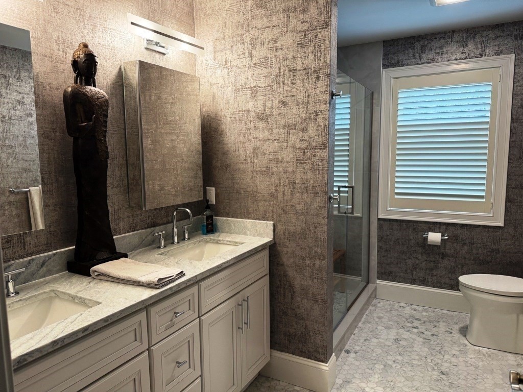 3 Bancroft Tower Road Worcester, MA 01609 - Photo 19 of 42 a bathroom with a granite countertop sink toilet and shower