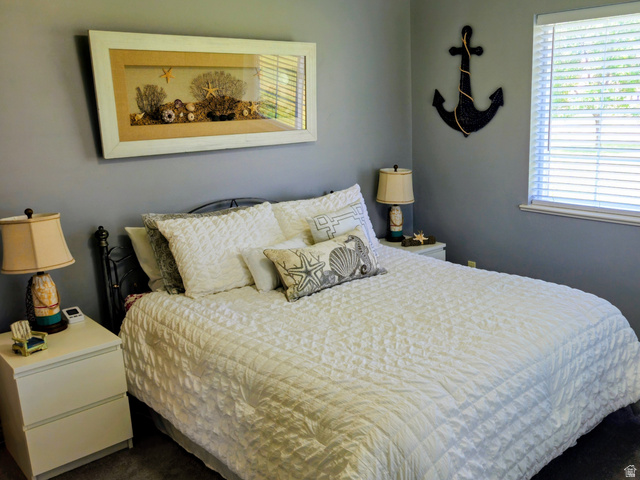 802 East 3200 Road North Preston, ID 83263 - Photo 37 of 59 Carpeted bedroom featuring neutral grey walls and a large window with white blinds