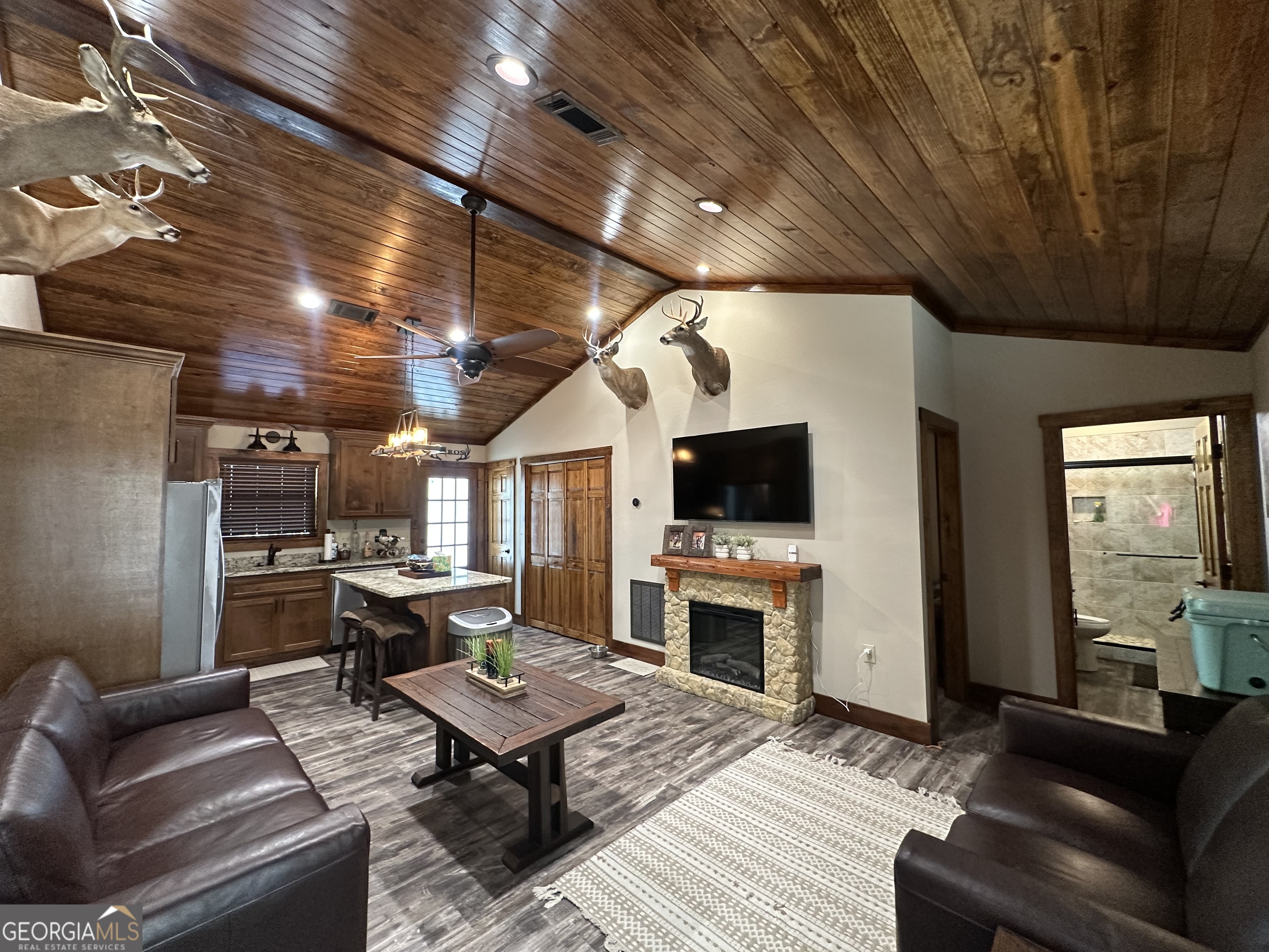 68 Sand Rdg Road Rhine, GA 31077 - Photo 16 of 54 a living room with furniture a flat screen tv and a fireplace