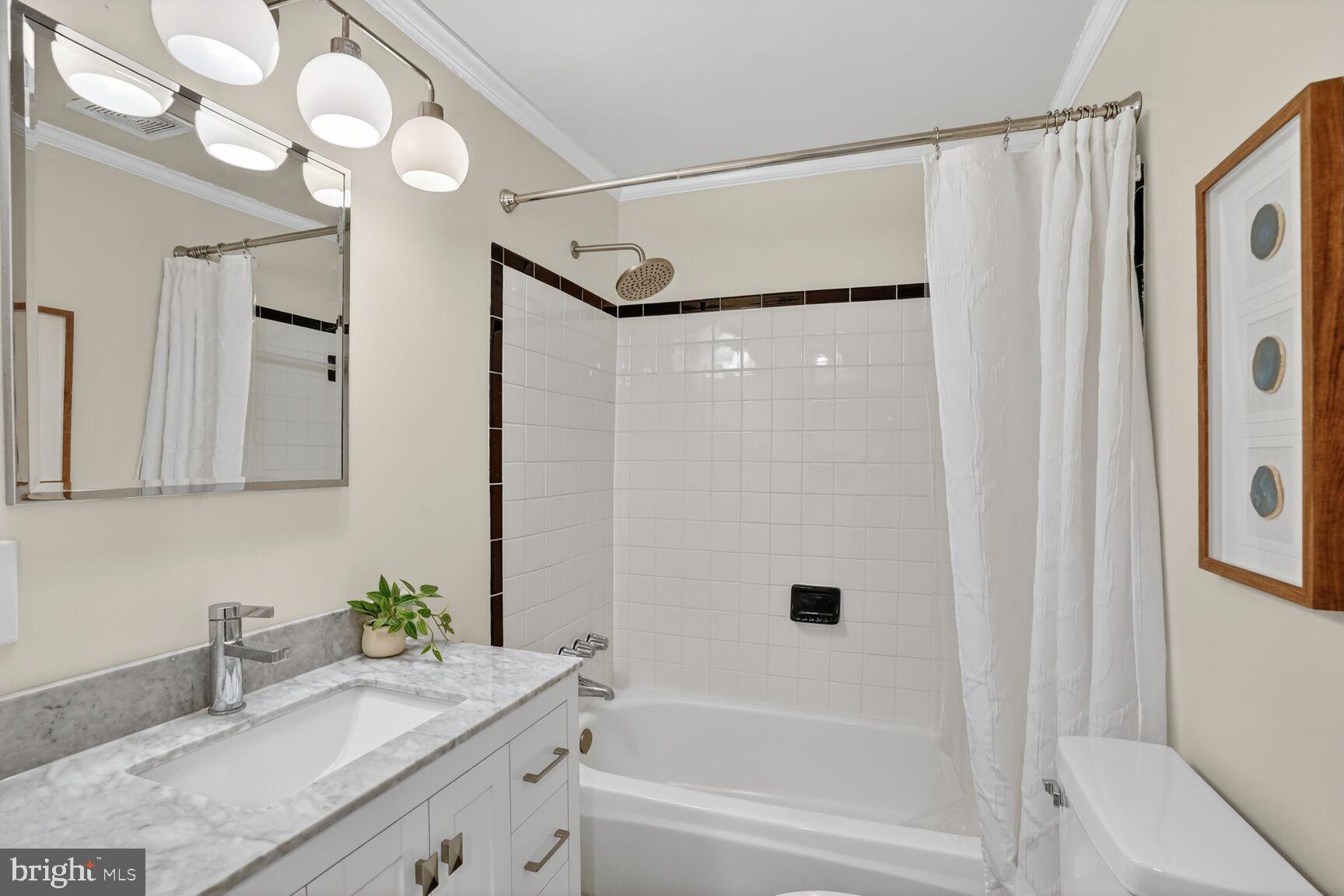 1316 Florida Avenue Northwest Washington, DC 20009 - Photo 38 of 43 a bathroom with a granite countertop sink mirror and a bathtub