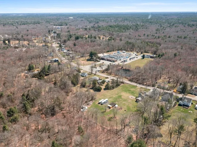 a view of a town with trees