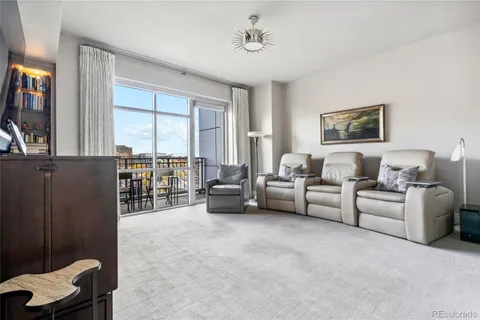 a view of a city from a dining room