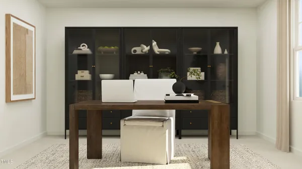 a room with a table and chairs