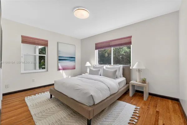 an aerial view of a swimming pool