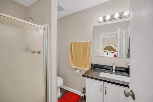 a bathroom with a sink a mirror and a toilet
