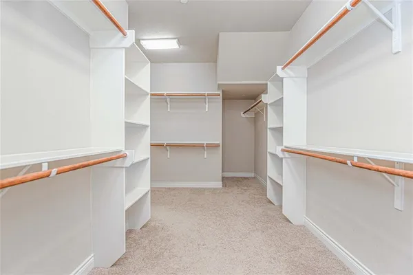 a view of walk in closet with empty racks