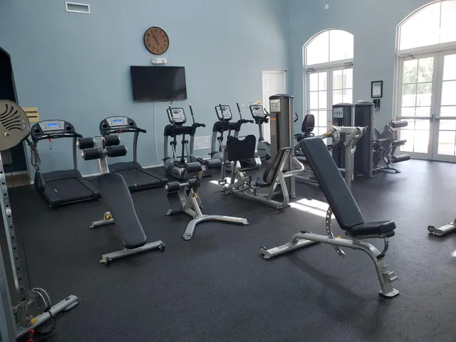 a view of a room with gym equipment