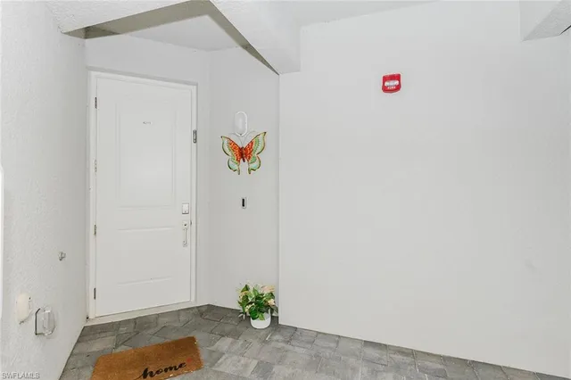 a view of a park with a palm trees