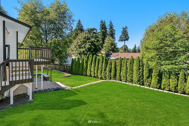 a garden view with a seating space