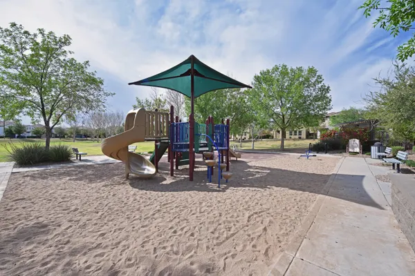 a view of a park with slide