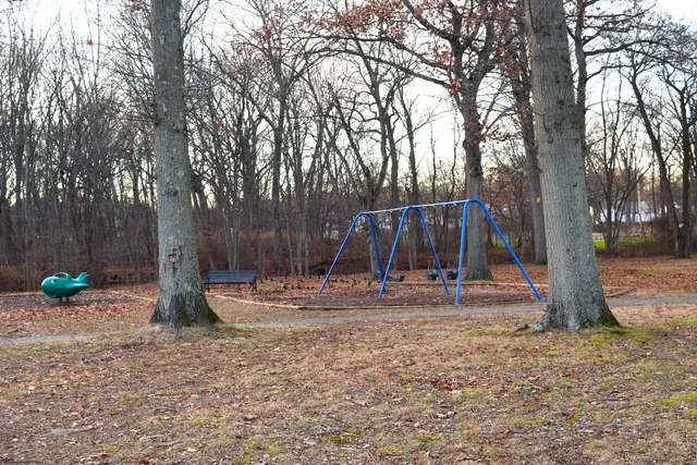 a view of outdoor space with playground and green space