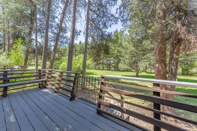 a view of outdoor space with deck and trees