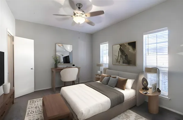 a bedroom with bed and a window