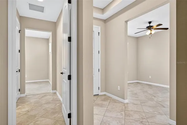 an aerial view of a city and lake view