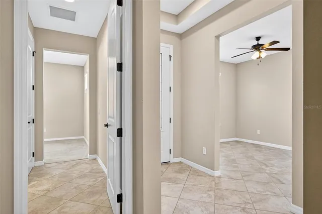 an aerial view of a city and lake view