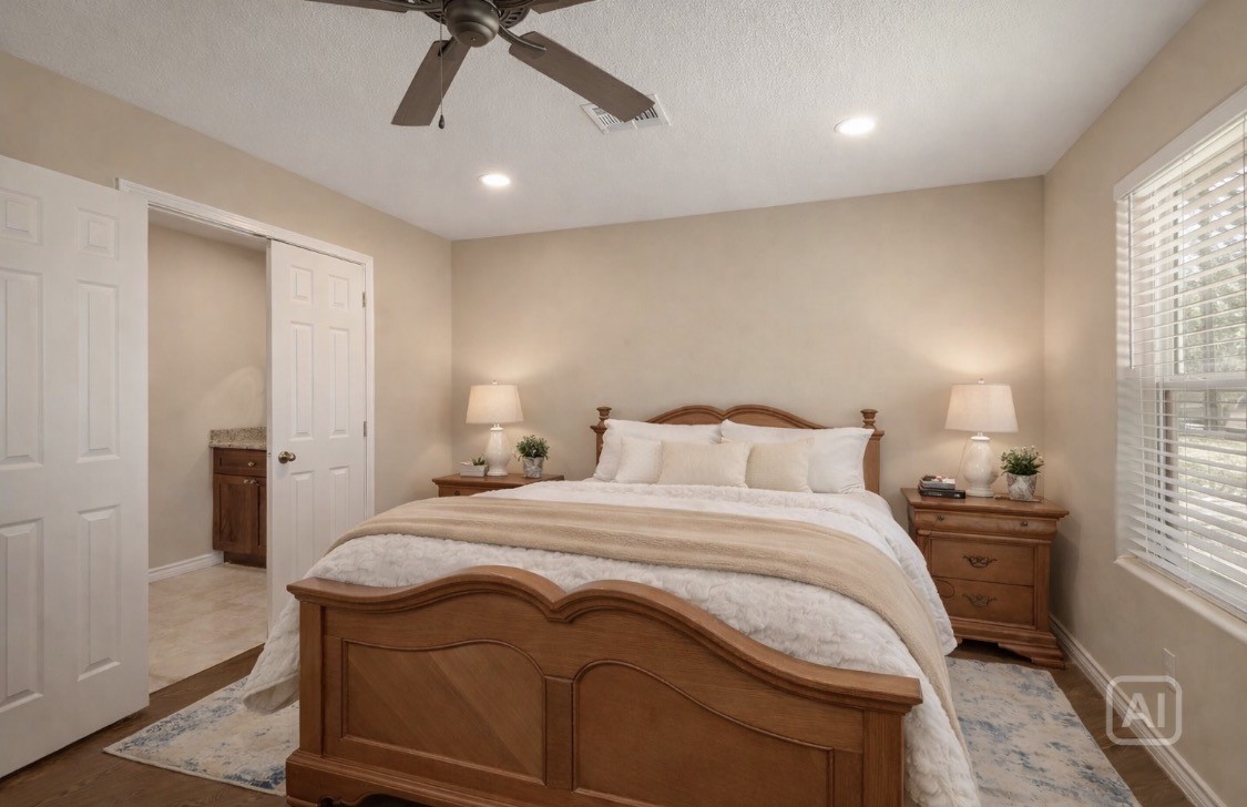 1533 Kickapoo Road Groveton, TX 75845 - Photo 18 of 50 a bedroom with a bed and a chandelier