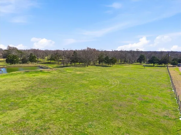 a view of a lake with a yard