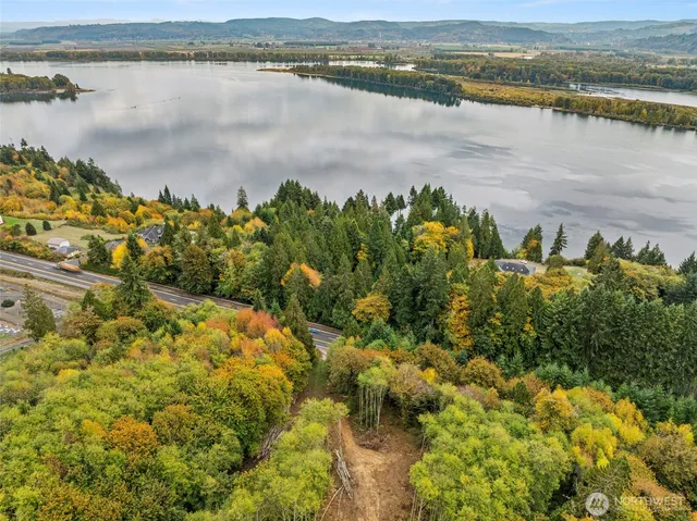 a view of a lake with a mountain in the background