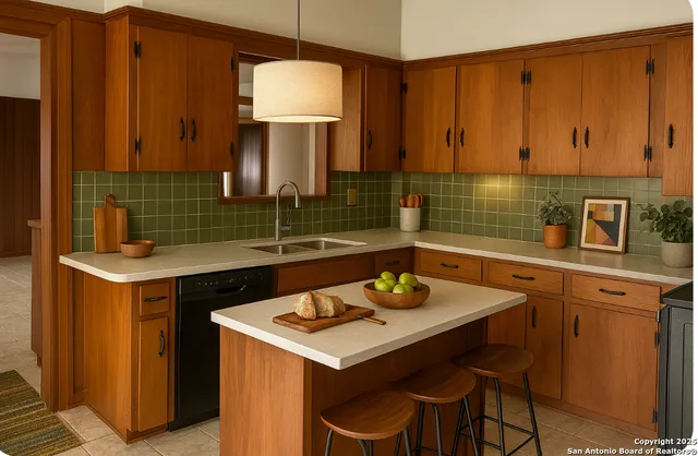 a kitchen with a sink cabinets and window