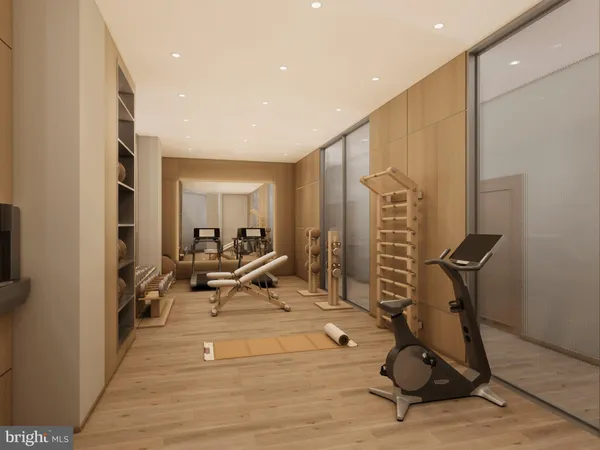 a view of a room with gym equipment