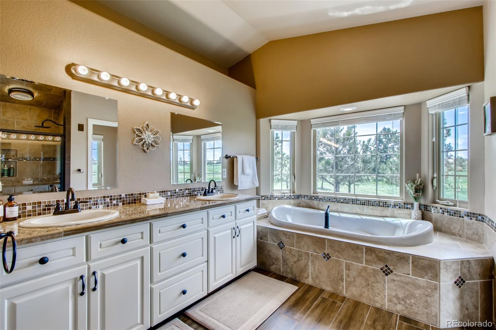 18030 Ranch Hand Road Peyton, CO 80831 - Photo 23 of 40 a large bathroom with double vanity and a large mirror