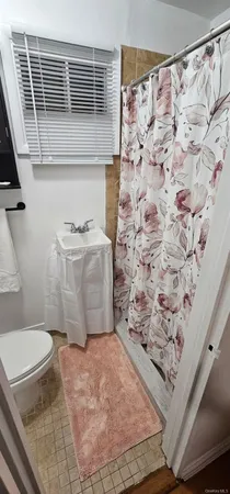 a bathroom with a toilet a sink and mirror