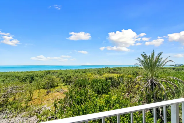 a view of a yard with an ocean view