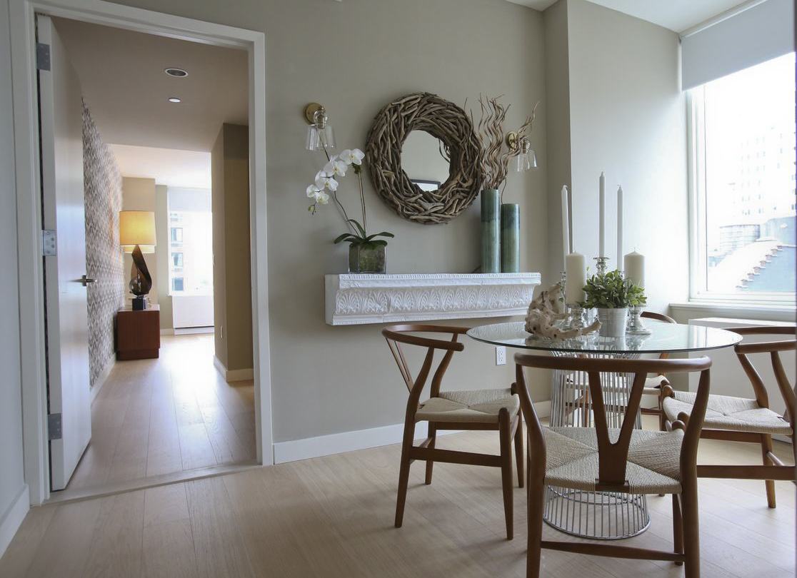 550 West 45th Street, Unit 2513 Manhattan, NY 10036 - Photo 2 of 22 a view of a dining room with furniture and a large window