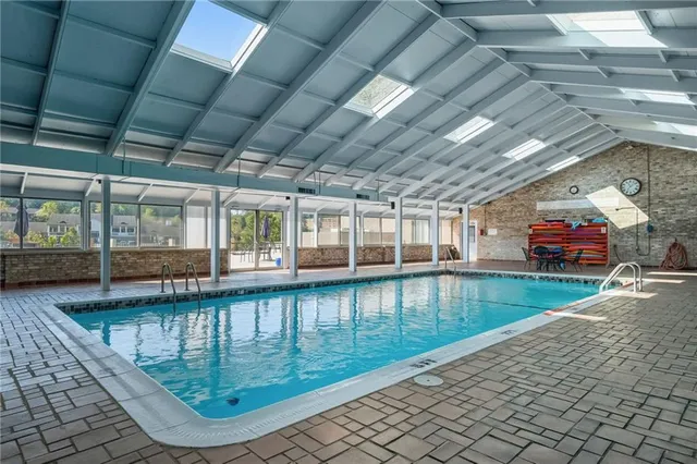 an outdoor view of a swimming pool