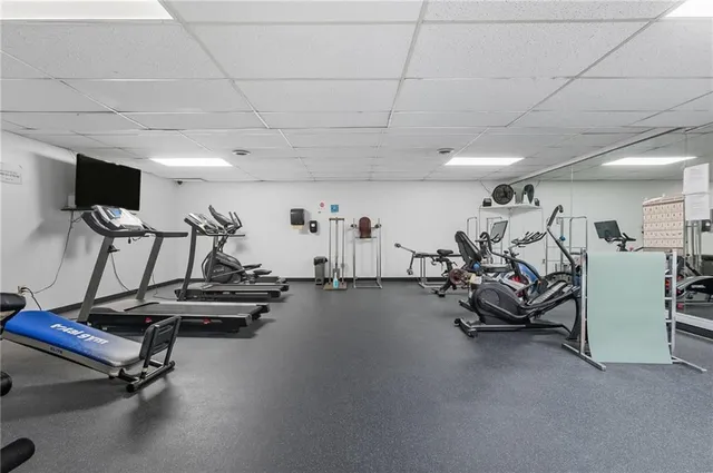 a view of a room with gym equipment