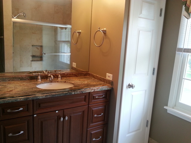 1718 Appleby Road Inverness, IL 60067 - Photo 18 of 24 a bathroom with a granite countertop sink and a mirror
