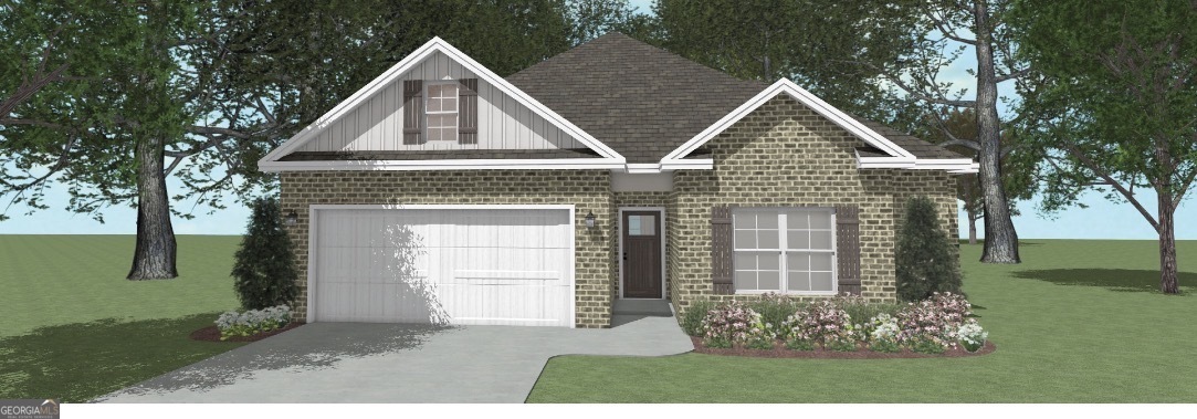 a front view of a house with garden