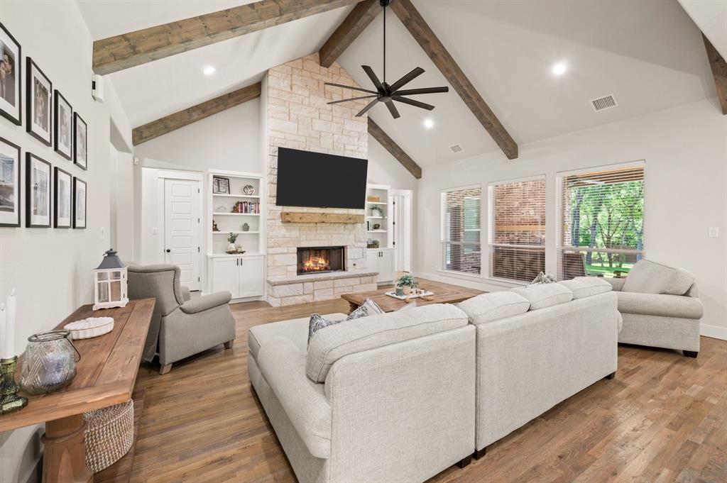200 Clayton Crossing Springtown, TX 76082 - Photo 6 of 40 a living room with furniture a fireplace and a flat screen tv