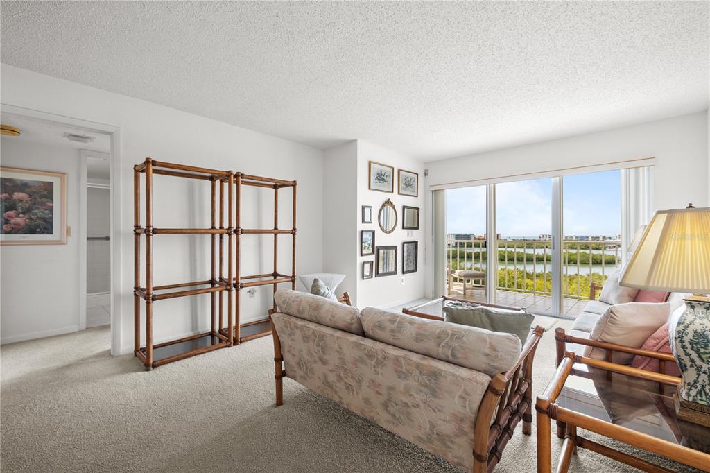 9000 Commodore Drive, Unit 604 Seminole, FL 33776 - Photo 17 of 50 a living room with furniture and a floor to ceiling window
