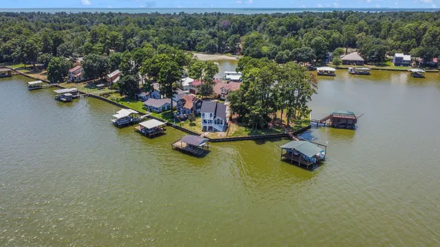 a view of a lake with a nearby beach