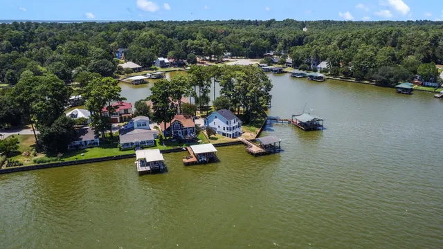 a view of a lake with boats