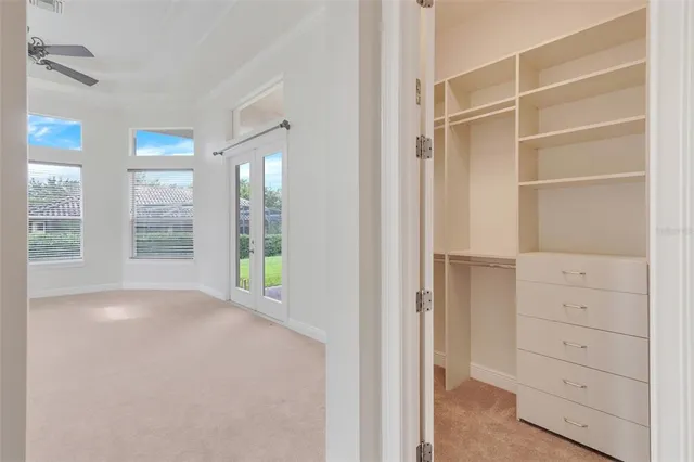 a view of an empty walk in closet