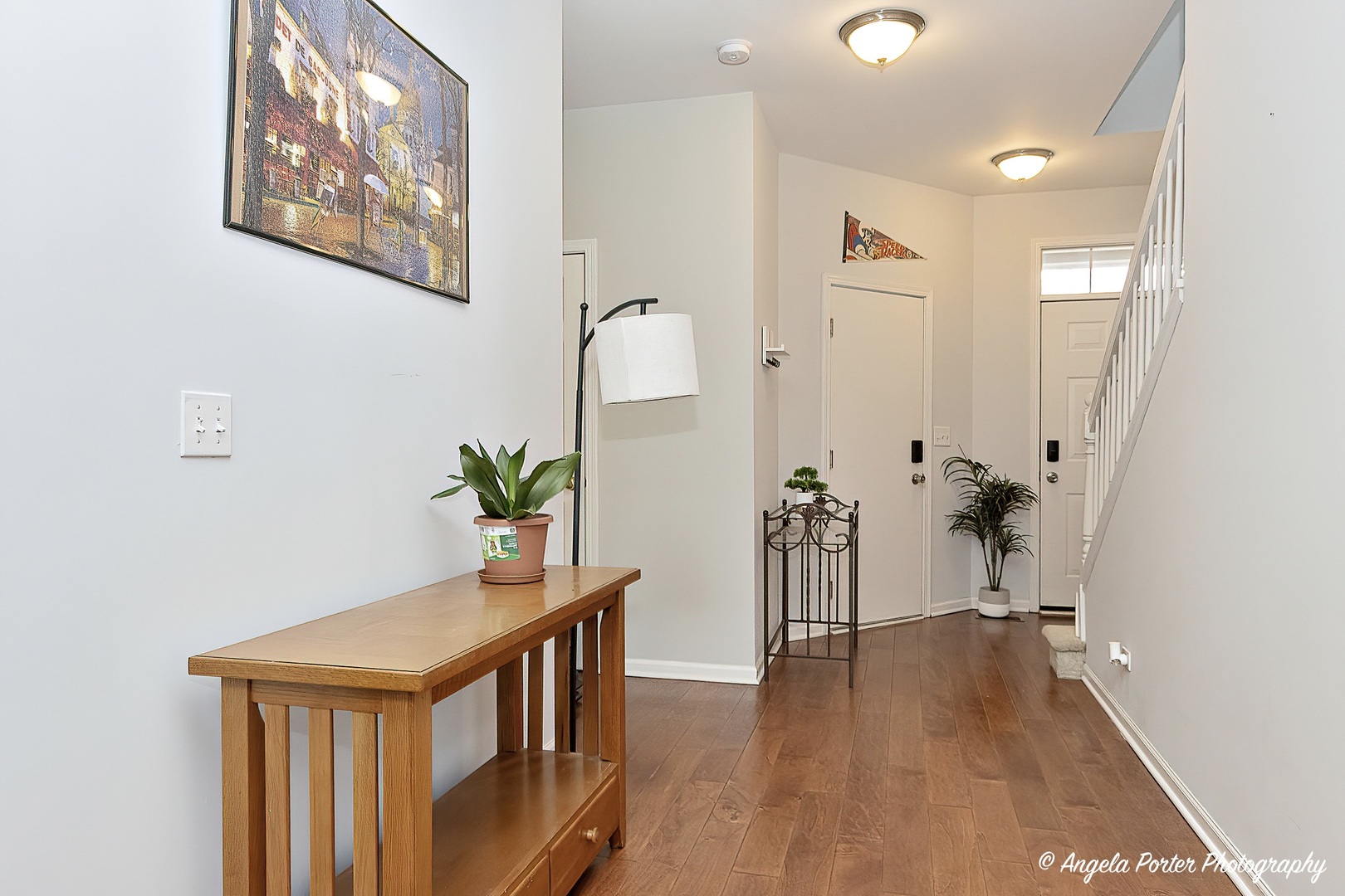 360 Tower Drive Hainesville, IL 60030 - Photo 3 of 22 a view of a hallway with wooden floor and a potted plant