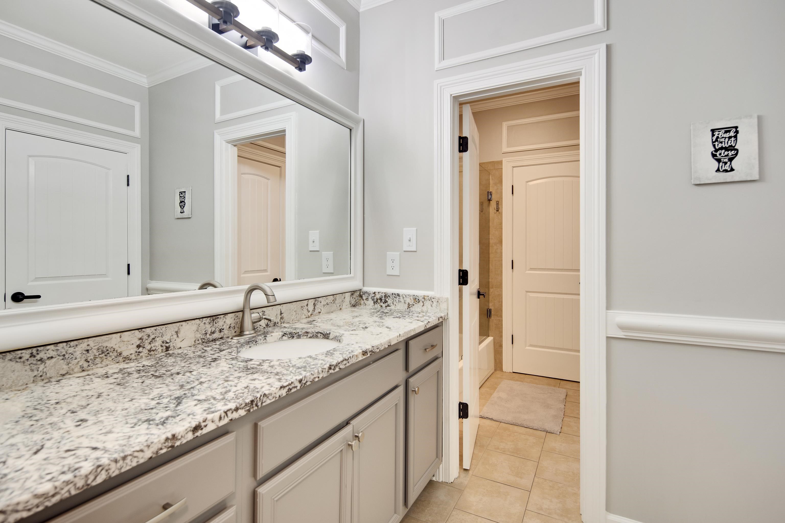 289 Colbert Street West Collierville, TN 38017 - Photo 30 of 38 Bathroom with vanity, crown molding, and tile patterned floors