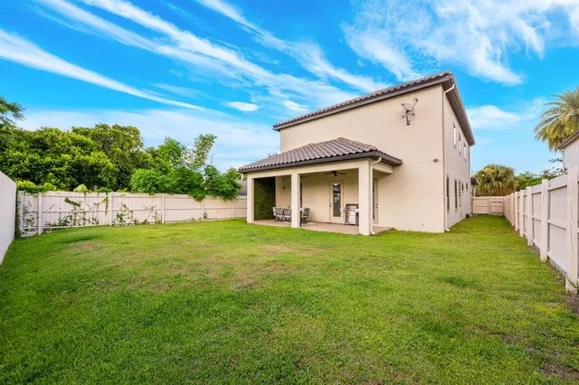a view of a backyard with plants and a garden
