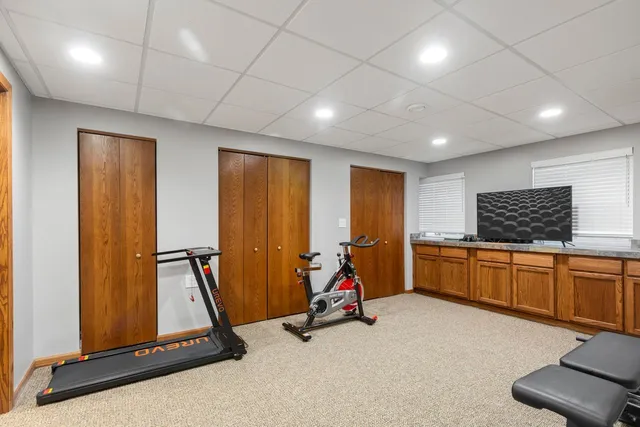 a view of a room with gym equipment