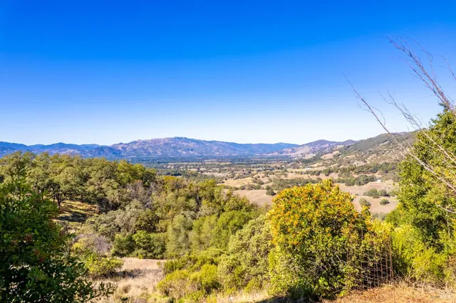 a view of a city with mountains in the background